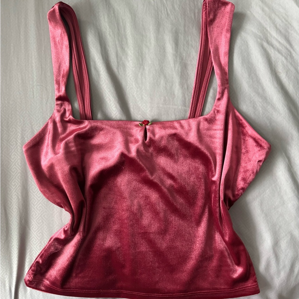 Red mauve top with rose detail